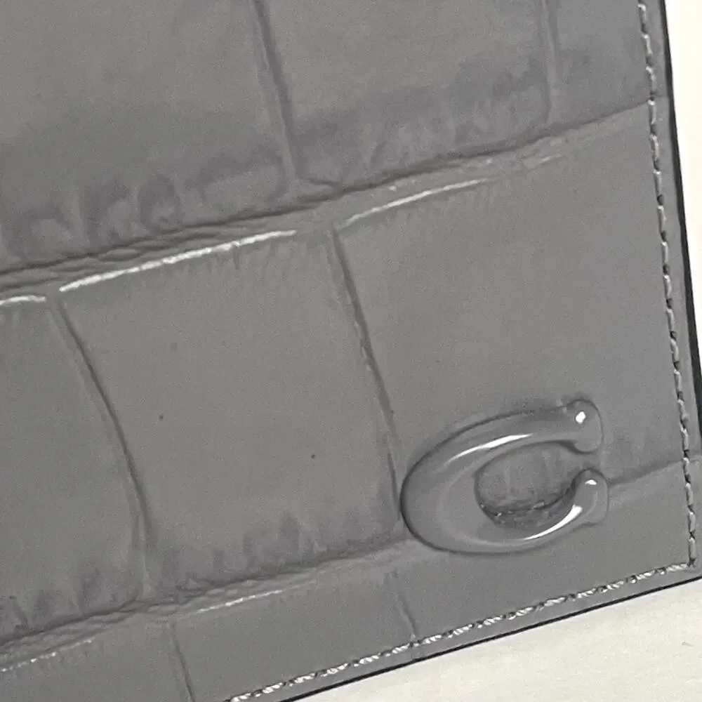 Coach Slim Billfold Wallet CW444 Charcoal Gray Embossed Leather Mens